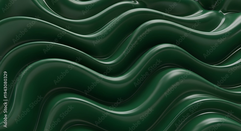 Obraz premium Abstract Dark Green Liquid Waves Flow with Glossy Reflections