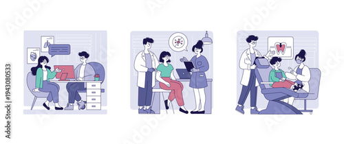 Medical Consultation and Treatment Vector Illustration Set