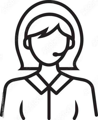 Hand Drawn Female Customer Service Agent Black and White Avatar Illustration in Minimal Line Art Style Design
