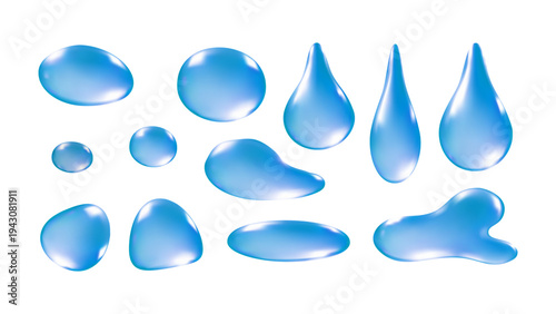 Water Drop Realistic Set Glossy Liquid Rain Droplet 3D Vector