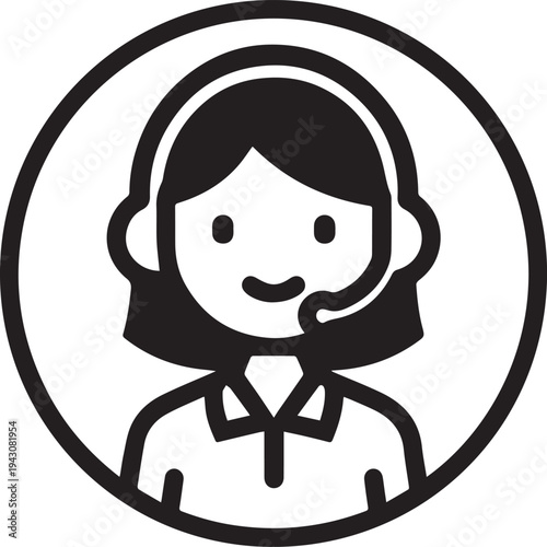 Hand Drawn Female Customer Service Agent Black and White Avatar Illustration in Minimal Line Art Style Design