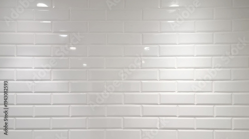 Bilde på lerret Classic White Glossy Subway Ceramic Tiles Texture Background for Kitchen Backsplash or Bathroom Wall Interior Design Project with Clean Horizontal Brick Pattern and Reflective Surface