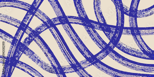 Abstract blue lines and shapes create a textured energetic composition