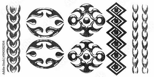 Collection of ancient celtic knotwork and interlaced designs in black
