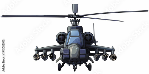 Front view of a dark gray military attack helicopter illustration
