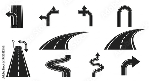 Road and Direction Icons - A Collection of Vector Graphics.