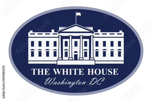 white house building icon in Washington DC isolated on blue background
