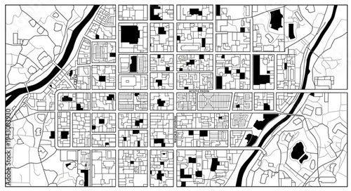 Urban Plan Depiction - A Detailed Black and White City Layout.