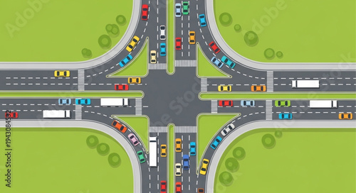 Aerial View of Busy Intersection with Traffic Congestion.