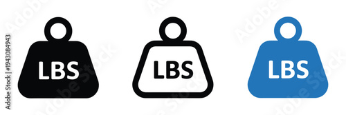 Weight icon with LBS label, vector illustration representing pounds, weightlifting, workout tracking, strength training, and fitness concepts, suitable for sports apps, gym signage, and health 