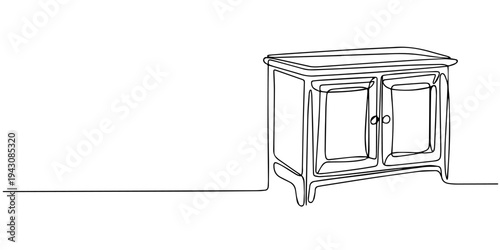 Elegant Antique Cabinet: A minimalist line drawing captures the essence of a classic cabinet, showcasing its timeless design and refined aesthetic.
