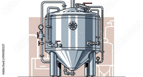 Large Industrial Tank with Piping System.