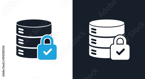 Data Security Icon Set - Lock Database Protection Safe Storage Vector - minimalist, flat icon, outline, glyph, linear, clipart, sticker - icon set