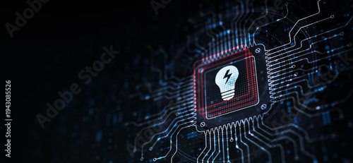 Innovation Driving Change and Growth Illustrated on a Processor Touched by a Human Hand.