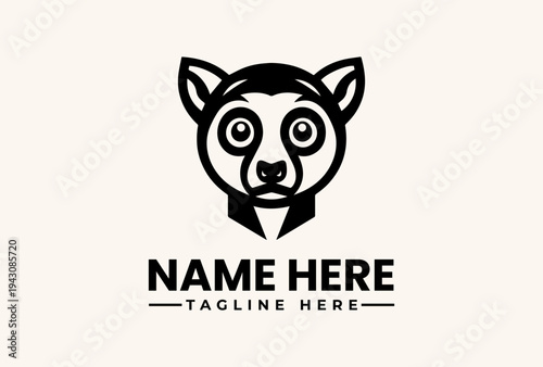 Black and white illustration of a stylized dog's head with a collar and placeholder text on a beige background, featuring a vector logo design with an icon and pictogram elements.