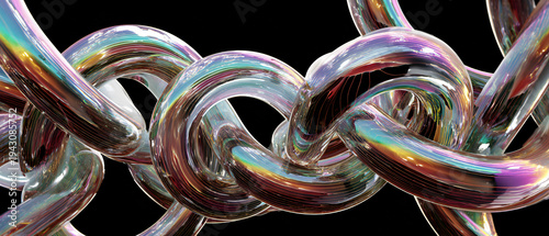 Twisted iridescent glass pipes forming an abstract network on a dark background technology creative composition
