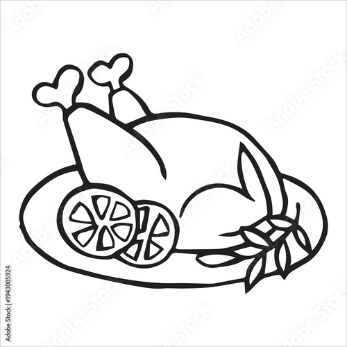 Doodle illustration. Roasted turkey, hand drawn illustration.