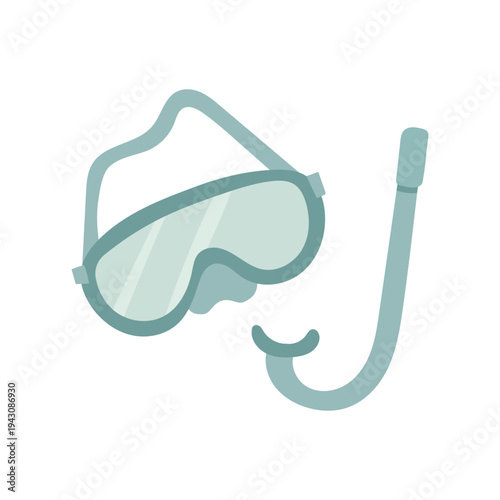 Snorkel mask and breathing tube illustration representing diving gear, underwater adventure, ocean exploration, marine travel activity and tropical beach vacation lifestyle.