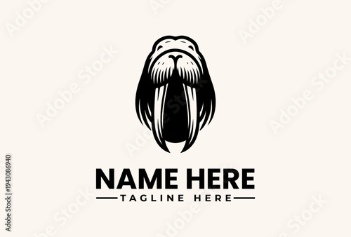 A minimalist illustration of a walrus head logo with a clean design and placeholder text on a simple background.