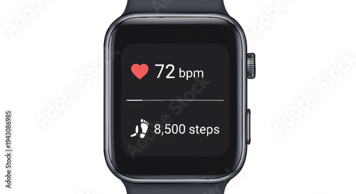 Smartwatch screen display with heart rate and step count