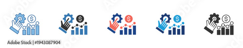 Business analytics and strategic management vector icon set. Features performance optimization, operational control, and financial growth elements