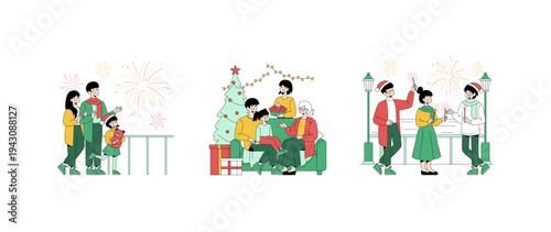 Family Celebrating Festive Moments with Fireworks