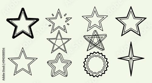 A collection of various star shapes in an outline style, perfect for design projects and decorative elements
