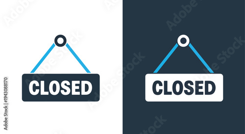 Closed Sign Icon Vector Isolated Black Blue Minimalist Simple Flat - Glyph solid icon - Editable modern style icon