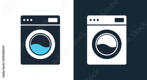 Washing Machine Icon Set - Modern Design Flat Laundry Appliance Vector - Line and glyph solid icon and logo templete