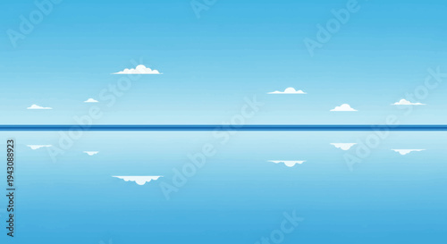Abstract illustration of a tranquil sky and water reflection minimal design