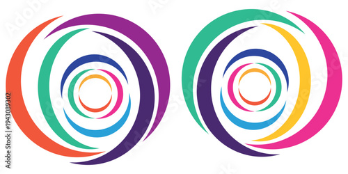 Circle company logo signs set. Collection of colorful emblems vector illustration. Abstract round symbols. Unique logotype design template isolated on white