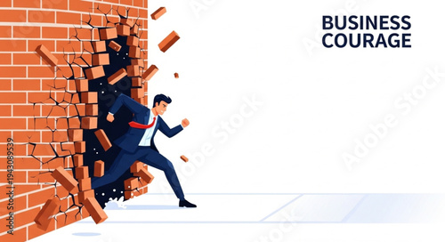 Man Breaking Through Brick Wall.