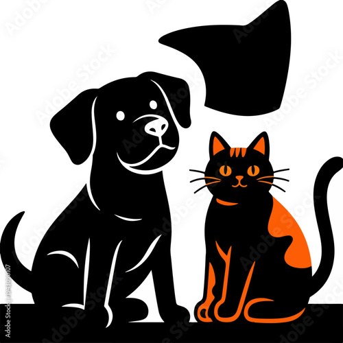 Adorable Puppy and Kitten Silhouette Bold Vector Design