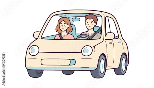 A car vector illustration of a couple driving together happily