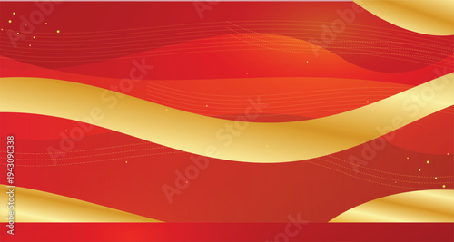 Elegant Red Background with Flowing Golden Curves and Shimmering Sparkles Perfect for Luxurious Celebrations Lunar New Year or Premium Product Presentation