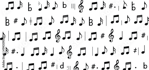 Collection of Musical Notes Symbols and Rests in Black and White music symbols music notation