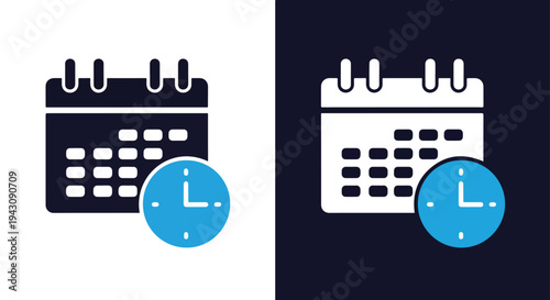 Calendar Icon Set - Blue Isolated Design Digital Print Illustration Vector - Blue icon set - Modern style icon  - Glyph and solid icon set - Icon vector