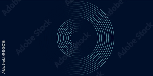 Blue abstract background with glowing circles. Swirl circular lines pattern. Geometric spiral. Twirl element. Modern graphic design. Futuristic technology concept.