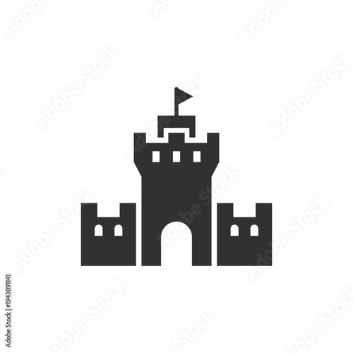 Castle gate tower icon. Medieval fortified entrance. Monochrome black and white symbol