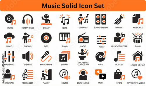Music icon set silhouette vector on white background 