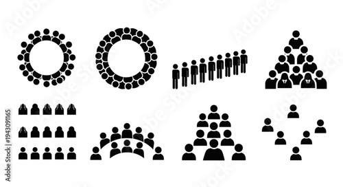 Diverse Crowd Formations - Circle, Line, Pyramid, and Scatter.