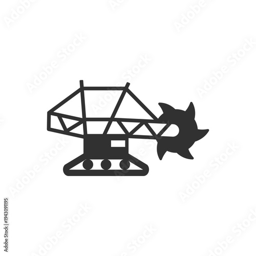 Coal mining machine icon. Industrial resource extraction and mining equipment concept. Monochrome black and white symbol