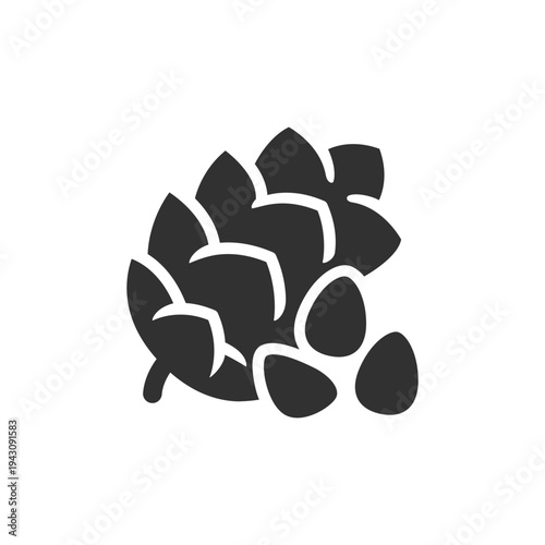 Pine nuts with cones icon. Cedar nut harvest and natural forest product. Monochrome black and white symbol