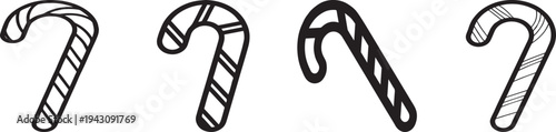 Black candy cane outline, black and white, Vector.