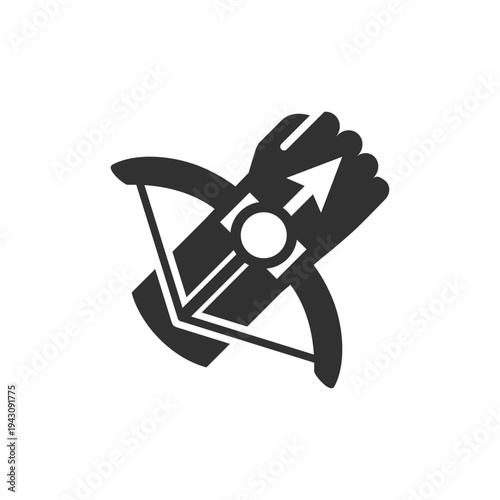 Wrist mounted crossbow icon. Fantasy weapon and mechanical wrist launcher. Monochrome black and white symbol
