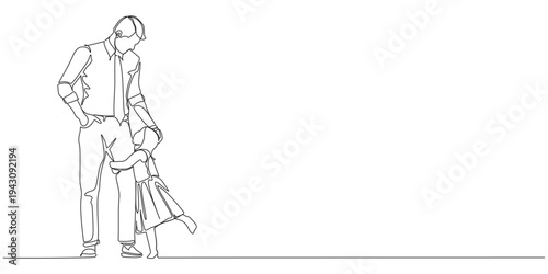 Fathers day line art style vector illustration, father and daughters line art illustration