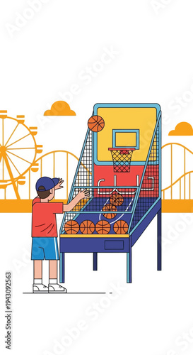 Youthful Enthusiasm Playing Amusement Arcade Basketball Game Outdoors Fun