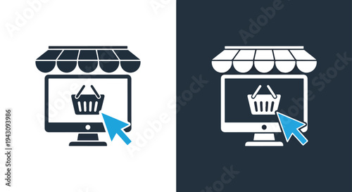 Online Shopping Icon Set - Ecommerce Store Cart Flat Design Vector - Line and glyph solid icon and logo templete