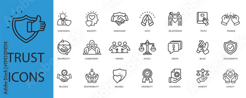 trust icons set outline and Flat Style,transparent background