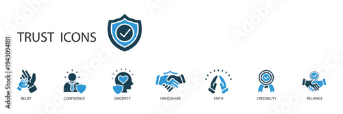 trust icons set outline and Flat Style,transparent background
